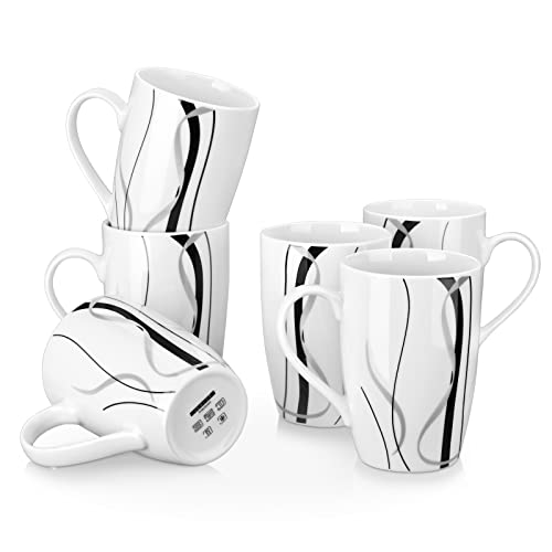 VEWEET, Porzellan Kaffeebecher 'Fiona' 6-teilig Set |Hohe Kapazität Füllmenge 480 ml, Höhe 12,3 cm |Kaffeetassen Teetassen für 6 Personen von VEWEET