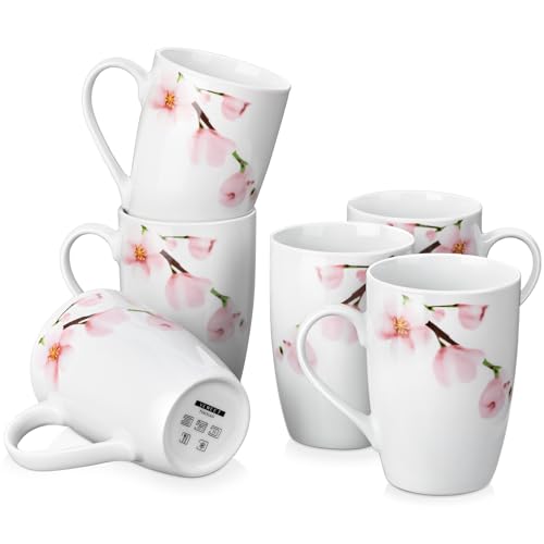 VEWEET ANNIE kaffeetassen set 6er, 480 ml kaffeebecher porzellan, Kaffeetassen Set groß mit Henkel, Kaffeetassen, Tassen, Kaffeetasse groß, Geeignet für verschiedene Getränke von VEWEET