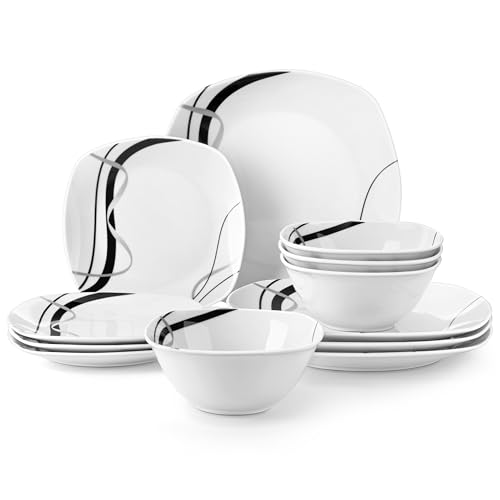 VEWEET Porzellan-Geschirr-Set, 12-teilig, inkl. Speiseteller, Dessertteller und Müslischalen, Serie Fiona von VEWEET
