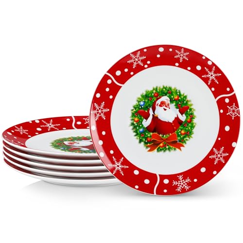VEWEET SANTACLAUS Porzellan-Speiseteller 6er-Set Weihnachten, Ø 26,7 cm Weihnachtsteller, Kuchenteller, Frühstücksteller, Essteller, Weihnachtsgeschirr, Spülmaschinen- und Mikrowellengeeignet von VEWEET