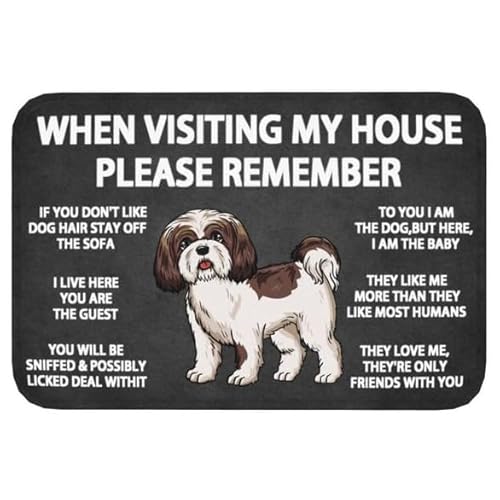Fußmatte für den Innenbereich, Aufschrift "Please Remember Shih Tzu Dogs House Rules", Retro-Eingangstürmatte, rutschfest, waschbar, Eingangsmatte für den Eingangsbereich, Veranda, 50 x 80 cm von VEWETOL