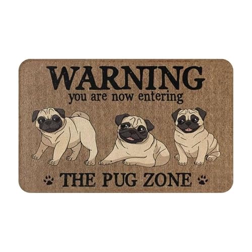 Fußmatte mit Mops-Motiv "Welcome Warning You are Now Enterring", dekorative Fußmatte, rutschfeste Gummi-Rückseite, für Innen- und Außenbereich, Eingangsbereich, Bodenmatten, Heim-/Badezimmerdekoration von VEWETOL