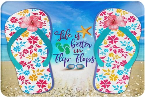 Summer Beach Life Flip Flops Fußmatte Willkommens-dekorative Fußmatte, rutschfeste Gummi-Unterseite, für Innen- und Außenbereich, Eingangsbereich, Fußmatte, Heim-/Badezimmerdekoration, 50 x 80 cm von VEWETOL