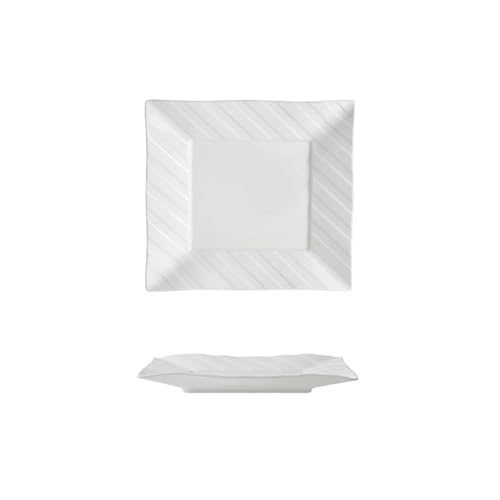 Speiseteller 9,5 Zoll Linienmuster Weiß Hotel Restaurant Keramik Geschirr Haushaltsgericht Kreative Quadrat Western Essen Dessertteller Steak Flach Geschirr Teller von VEXDOSLE