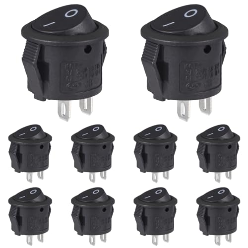 VEXUNGA 10 Stück Wippschalter Mini Kippschalter 2 Polig Rund Schwarz Ein/Aus Schalter Klein 3A 250V AC 6A 125V 15MM Kunststoff Push Button Switch von VEXUNGA