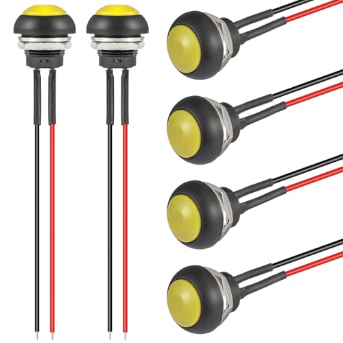 VEXUNGA 12MM Schalter Momentanen Taster Drucktaster Mini Momentary Push Button EIN AUS Druckschalter Wasserdicht Druckknopf Rund mit Kabel Gelb (6 Stück) von VEXUNGA