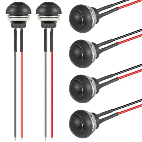VEXUNGA 12MM Schalter Momentanen Taster Drucktaster Mini Momentary Push Button EIN AUS Druckschalter Wasserdicht Druckknopf Rund mit Kabel Schwarz (6 Stück) von VEXUNGA