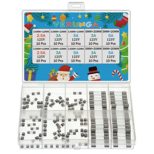VEXUNGA 5 Werte 100 Stück 125V Sicherungen Set für Weihnachtslichter 5x20MM Sicherung 3A 5A 125V Schmelzsicherung und 3,6x10MM ts-66 2,5 3 5 Ampere Mini Glassicherungen Feinsicherung Sortiment VEXUNGA 5 Werte 100 Stück 125V Sicherungen Set für Weihnachtslichter 5x20MM Sicherung 3A 5A 125V Schmelzsicherung und 3,6x10MM ts-66 2,5 3 5 Ampere Mini Glassicherungen Feinsicherung Sortiment von VEXUNGA