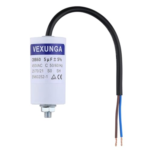VEXUNGA 5µF 450V Motorkondensator Anlaufkondensator Kondensator 5uF 5 uF 450 Volt 35x65MM CBB60 kondensatoren Kabel M8 für Elektromotor von VEXUNGA