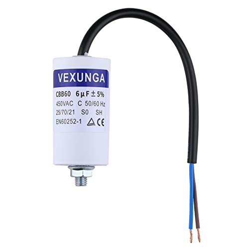 VEXUNGA 6µF 450V Motorkondensator Anlaufkondensator Kondensator 6uF 6 uF 450 Volt 35x65MM CBB60 kondensatoren Kabel M8 für Elektromotor von VEXUNGA