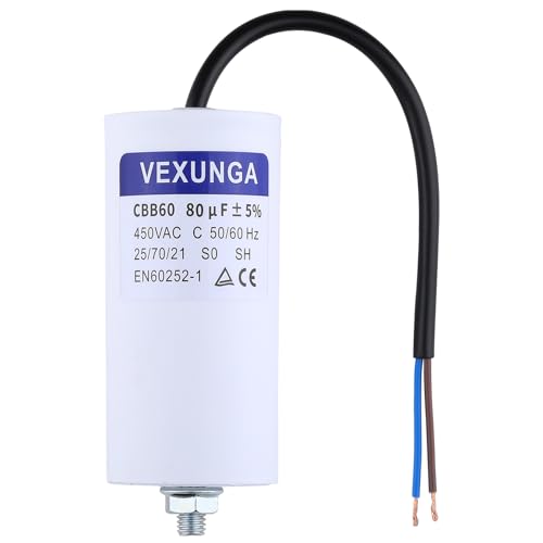 VEXUNGA 80uF 450V Anlaufkondensator CBB60 Kondensator 80µF 450 Volt Motorkondensator 55x120MM Kondensatoren Kabel M8 für Elektromotor von VEXUNGA