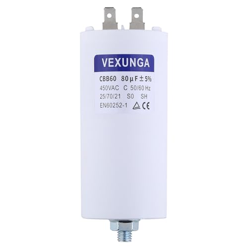 VEXUNGA 80uF 450V Anlaufkondensator CBB60 Kondensator 80µF 450 Volt Motorkondensator Kondensatoren 55x120MM Stecker M8 50/60Hz für Elektromotor von VEXUNGA