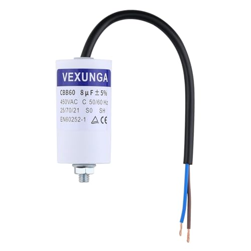 VEXUNGA 8µF 450V Motorkondensator Anlaufkondensator Kondensator 8uF 8 uF 450 Volt 35x65MM CBB60 kondensatoren Kabel M8 für Elektromotor von VEXUNGA