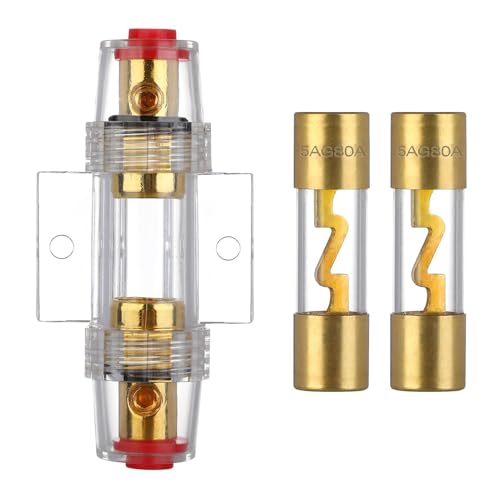 VEXUNGA AGU Sicherungshalter 80A Vergoldet Glassicherung Inline für Auto Audio Power Schutz Mit 2 Stück 80 Ampere AGU Sicherung Glasrohr von VEXUNGA