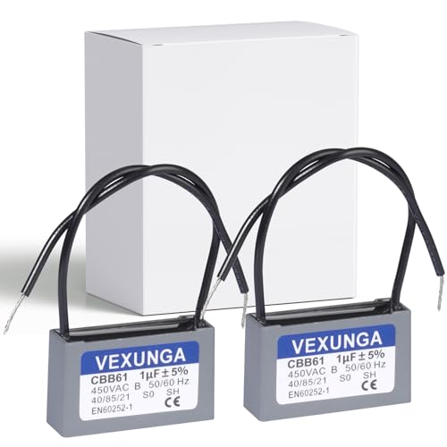 VEXUNGA CBB61 Kondensator 1µF 450V AC Lüfter Kondensatoren Klimaanlage Deckenventilator Motorkondensator Cbb61 Laufkondensator Anlaufkondensator 1uF 50/60Hz (2Stück) von VEXUNGA