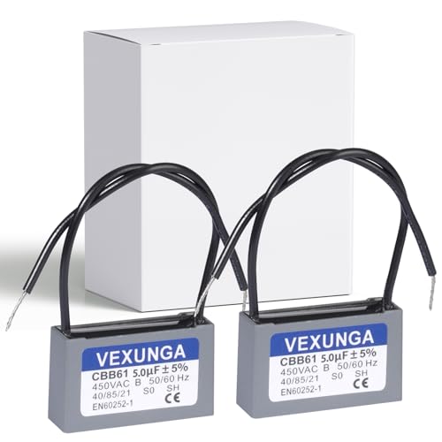 VEXUNGA CBB61 Kondensator 5µF 450V AC Lüfter Kondensatoren Klimaanlage Deckenventilator Motorkondensator Cbb61 Laufkondensator Anlaufkondensator 5uF 50/60Hz (2Stück) von VEXUNGA