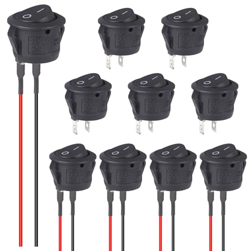 VEXUNGA Kippschalter 12V Schalter 5Stück Rund Wippschalter mit Draht et 5 Stück Rocker Switch Runde 2Polig Ein Aus 10A 125V 6A 250V Mini Kfz Einbauschalter Schwarz (10 Stück) von VEXUNGA