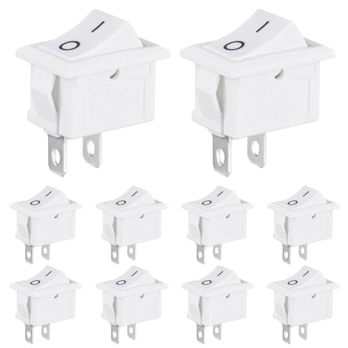 VEXUNGA Kippschalter 2 Polig Weiß Ein Aus Wippschalter 6A 250VAC 10A 125VAC Rechteck Schalter Einbauschalter Eingebettet 2 Position 2Pin Boot Switch (10 Stück) von VEXUNGA