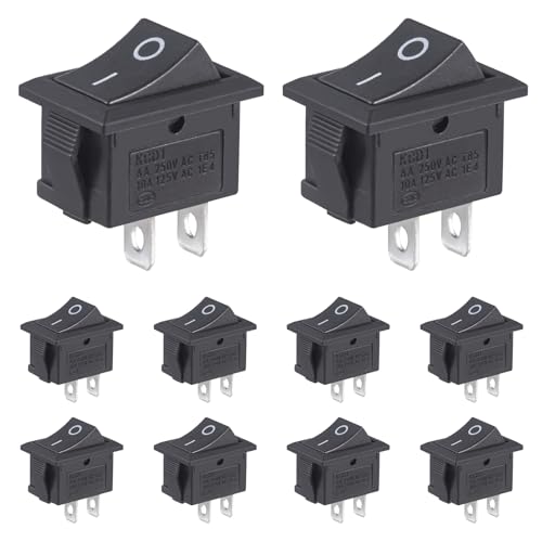 VEXUNGA Kippschalter 2 Polig Wippschalter Ein Aus Schalter 6A 250VAC 10A 125VAC Schwarz Einbauschalter Eingebettet Rechteck ON OFF 2 Position 2Pin Boot Switch (10 Stück) von VEXUNGA