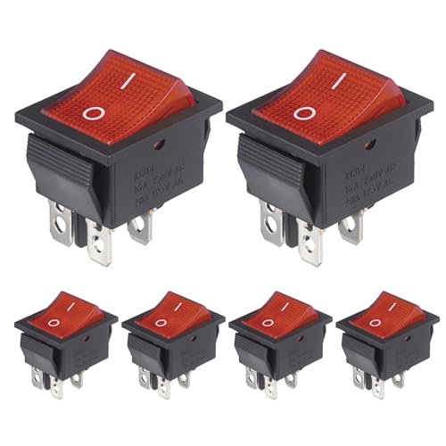 VEXUNGA Kippschalter 4 Polig Wippschalter 16A 250VAC 20A 125VAC Rot Beleuchtet Wippenschalter EIN AUS Schalter 4 Pins 2Positionen Rote Licht Einbauschalter Umschalter Boot Switches (6 Stück) von VEXUNGA