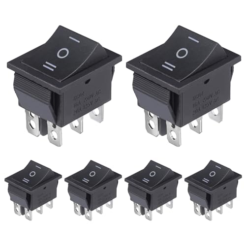 VEXUNGA Kippschalter 6 Polig 3 Positionen Wippschalter EIN/AUS/EIN 16A 250VAC 20A 125VAC DPDT 6Pins Schwarz Schalter Taste Rocker Rechteck Eingebettet Einbauschalter (6 Stück) von VEXUNGA