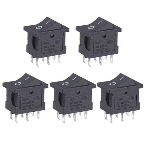 VEXUNGA Kippschalter 6 Polig Wippschalter 6A 250V AC 10A 125V EIN/AUS Schwarz Rechteck Schalter Einbauschalter Eingebettet 6 Pins 2Position Boat Switch für Auto KFZ Boot (5 Stück) von VEXUNGA