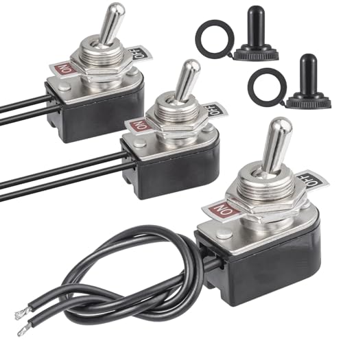 VEXUNGA Kippschalter 6A 125VAC 3A 250VAC Schalter 2 Polig Mini Kipptaster Wasserdicht 2 Position Ein Aus 10A 12V DC mit Kabel Wasserdichter Kappe für Auto (Packung mit 2 Stück) von VEXUNGA