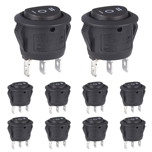 VEXUNGA Kippschalter Rund Schwarz 3 Polig Wippschalter 250V 6A 125V 10A 3 Position Ein/Aus/Ein Runde Schalter Einrastbare mit Selbsthemmung Mini Einbauschalter Für Auto Boot Haushaltsgeräte (10 Stück) von VEXUNGA