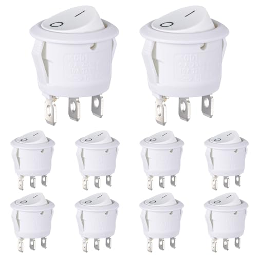 VEXUNGA Kippschalter Rund Wippschalter 3 Polig 6A 250V 10A 125V Ein/Aus Mini Runde Schalter Switch Kfz Einbauschalter mit Selbsthemmung Einrastbare Weiß (10 Stück) von VEXUNGA