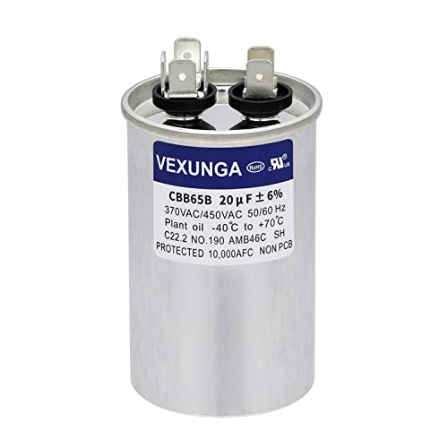 VEXUNGA Kondensator 20uF 20 MFD 370VAC 440VAC 450VAC 50/60Hz Runder AC Kondensatoren CBB65 für Klimaanlage Kompressor Motor Luft Wärmepumpe oder Lüftermotoren von VEXUNGA