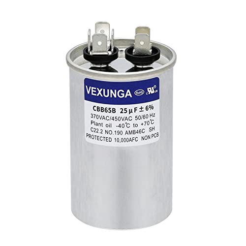 VEXUNGA Kondensator 25uF 25 MFD 370VAC 440VAC 450VAC 50/60Hz Runder AC Kondensatoren CBB65 für Klimaanlage Kompressor Motor Luft Wärmepumpe oder Lüftermotoren von VEXUNGA