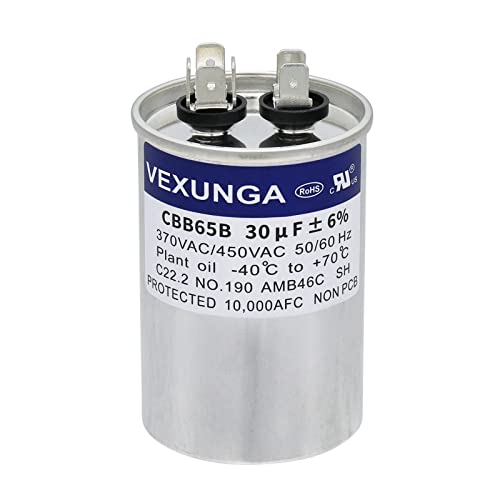 VEXUNGA Kondensator 30uF 30 MFD 370VAC 440VAC 450VAC 50/60Hz Runder AC Kondensatoren CBB65 für Klimaanlage Kompressor Motor Luft Wärmepumpe oder Lüftermotoren von VEXUNGA