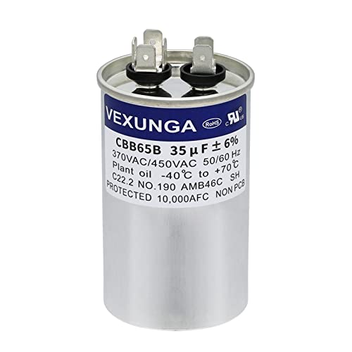 VEXUNGA Kondensator 35uF 35 MFD 370VAC 440VAC 450VAC 50/60Hz Runder AC Kondensatoren CBB65 für Klimaanlage Kompressor Motor Luft Wärmepumpe oder Lüftermotoren von VEXUNGA