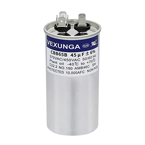 VEXUNGA Kondensator 45uF 45 MFD 370VAC 440VAC 450VAC 50/60Hz Runder AC Kondensatoren CBB65 für Klimaanlage Kompressor Motor Luft Wärmepumpe oder Lüftermotoren von VEXUNGA