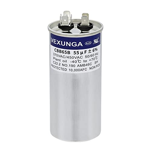 VEXUNGA Kondensator 55uF 55 MFD 370VAC 440VAC 450VAC 50/60Hz Runder AC Kondensatoren CBB65 für Klimaanlage Kompressor Motor Luft Wärmepumpe oder Lüftermotoren von VEXUNGA