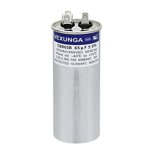VEXUNGA Kondensator 65uF 65 MFD 370VAC 440VAC 450VAC 50/60Hz Runder AC Kondensatoren CBB65 für Klimaanlage Kompressor Motor Luft Wärmepumpe oder Lüftermotoren von VEXUNGA