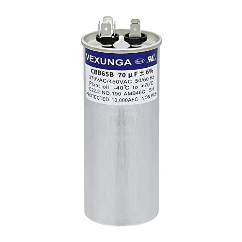 VEXUNGA Kondensator 70uF 70 MFD 370VAC 440VAC 450VAC 50/60Hz Runder AC Kondensatoren CBB65 für Klimaanlage Kompressor Motor Luft Wärmepumpe oder Lüftermotoren von VEXUNGA