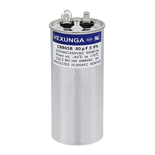 VEXUNGA Kondensator 80uF 80 MFD 370VAC 440VAC 450VAC 50/60Hz Runder AC Kondensatoren CBB65 für Klimaanlage Kompressor Motor Luft Wärmepumpe oder Lüftermotoren von VEXUNGA