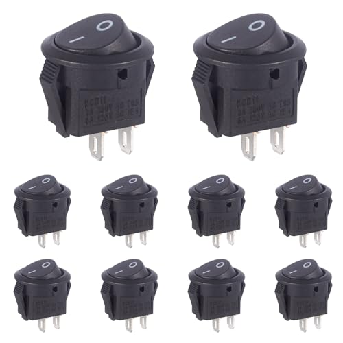 VEXUNGA Mini Kippschalter Schwarz Schalter Ein/Aus 2 Polig Rund Wippschalter 3A 250V AC 6A 125V 15MM Einbauschalter Klein Einrastbare mit Selbsthemmung Quadrat (10 Stück) von VEXUNGA