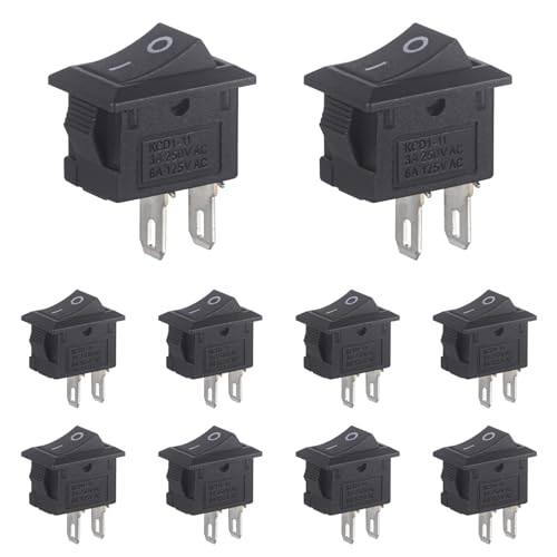 VEXUNGA Mini Kippschalter Wippschalter 2 Polig EIN/AUS Miniboot Schalter AC 250V 3A 125V 6A 2 Pins 2 Position Schwarz Rechteck Einbauschalter Klein Eingebettet (10 Stück) von VEXUNGA