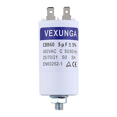 VEXUNGA Motorkondensator Anlaufkondensator 5µF 450V Kondensator 5uF 5 uF 450 Volt 35x65MM CBB60 kondensatoren Stecker M8 für Elektromotor von VEXUNGA