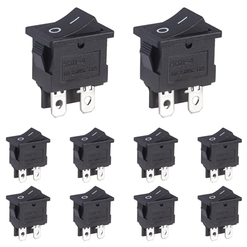 VEXUNGA Wippschalter EIN/AUS 4 Polig Kippschalter AC 250V 10A Schwarz Rechteck Schalter Einbauschalter Eingebettet 4 Pins 2Position Boat Switch für Auto KFZ Boot (10 Stück) von VEXUNGA
