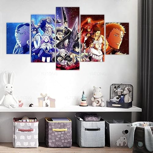 VEYEBZ 5 Stück Gerahmte Leinwand Malerei Kunst Abstrakte Modulare Poster 100×50Cm, Anime Black Clover, Asta, Yuno, Noell Silva, Yami Familie Schlafzimmer Wohnzimmer Dekor Möbel Hd Wandbild von VEYEBZ