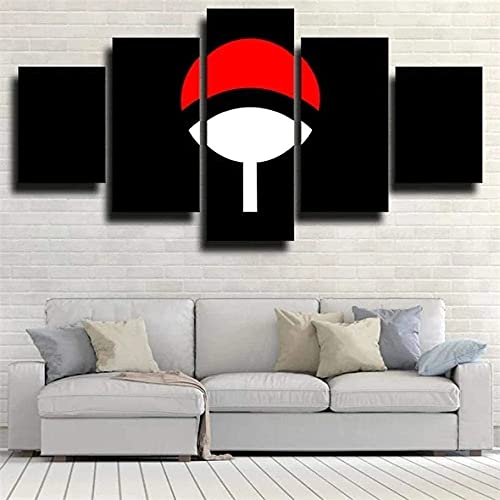 VEYEBZ 5 Stück Gerahmte Leinwand Malerei Kunst Abstrakte Modulare Poster 100×50Cm, Anime Naruto Uchiha Clan Emblem Familie Schlafzimmer Wohnzimmer Dekor Möbel Hd Wandbild Drucken Geschenk von VEYEBZ