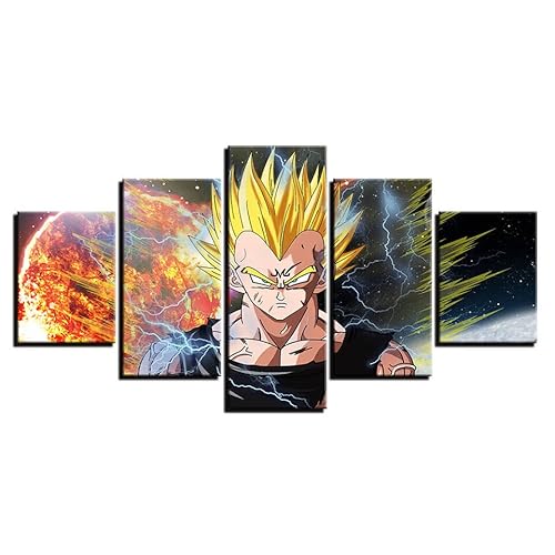 VEYEBZ 5 Stück Gerahmte Leinwand Malerei Kunst Abstrakte Modulare Poster 100×50Cm, Dragonball Z Super Vegeta Familie Schlafzimmer Wohnzimmer Dekor Möbel Hd Wandbild Drucken Geschenk von VEYEBZ