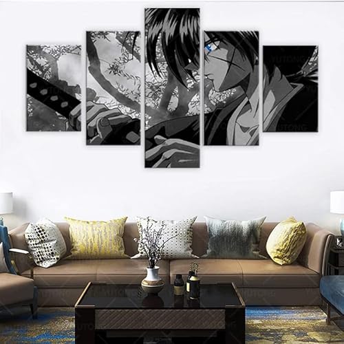 VEYEBZ 5 Stück Gerahmte Leinwand Malerei Kunst Abstrakte Modulare Poster 150×80Cm, Anime Rurouni Kenshin Familie Schlafzimmer Wohnzimmer Dekor Möbel Hd Wandbild Drucken Geschenk von VEYEBZ