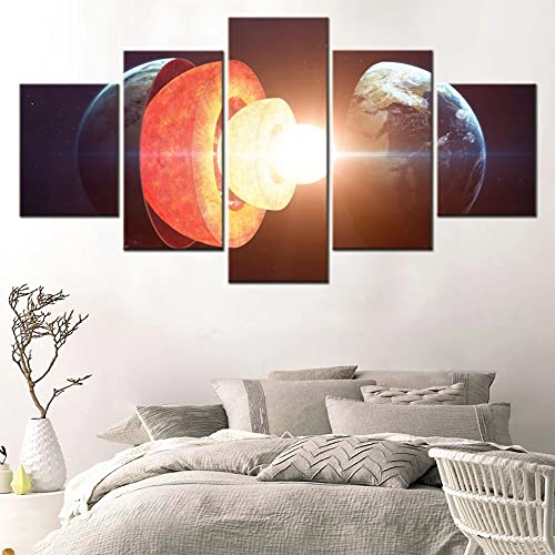 VEYEBZ 5 Stück Gerahmte Leinwand Malerei Kunst Abstrakte Modulare Poster 150×80Cm, Erdkern Familie Schlafzimmer Wohnzimmer Dekor Möbel Hd Wandbild Drucken Geschenk von VEYEBZ