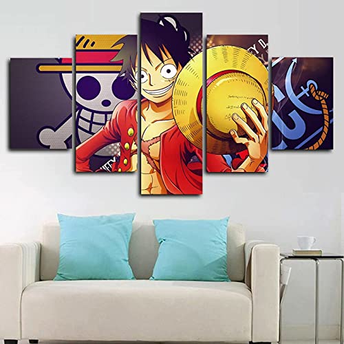 VEYEBZ 5 Stück Gerahmte Leinwand Malerei Kunst Abstrakte Modulare Poster 75×40Cm, Anime One Piece Luffy Familie Schlafzimmer Wohnzimmer Dekor Möbel Hd Wandbild Drucken Geschenk von VEYEBZ