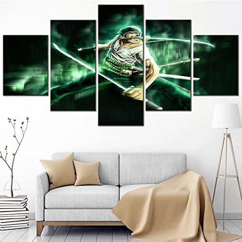 VEYEBZ 5 Stück Gerahmte Leinwand Malerei Kunst Abstrakte Modulare Poster 75×40Cm, Anime One Piece Zorro Familie Schlafzimmer Wohnzimmer Dekor Möbel Hd Wandbild Drucken Geschenk von VEYEBZ