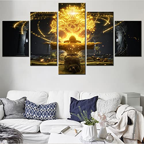 VEYEBZ 5 Stück Leinwandgemälde Wandkunst Elden Ring,Spielplakat HD Bild 5 Teiliges Leinwand Drucke 200×100cm Mit Rahmen Modulare Wandmalerei Abstraktes Poster Zimmer Dekoration Geschenk von VEYEBZ